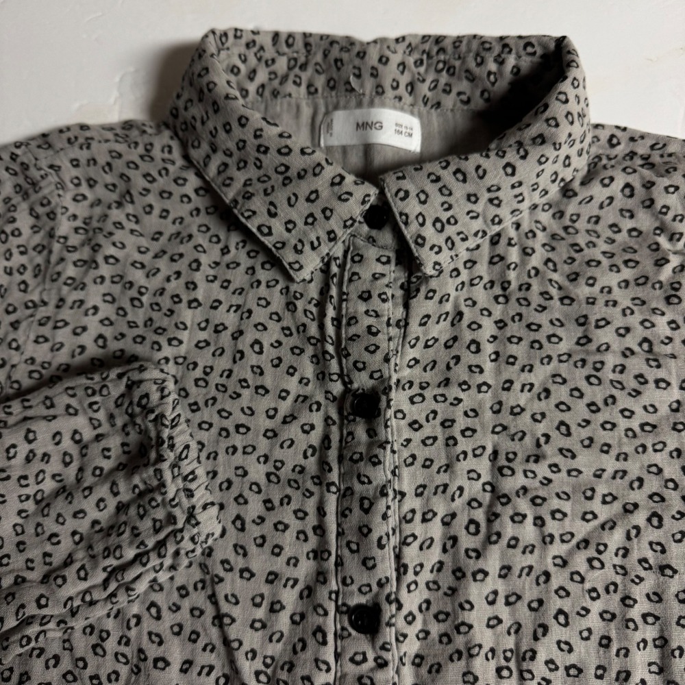 MNG Kids Girls Dress Size 13-14 Years Beige Black Leopard Print Button Up Tiered